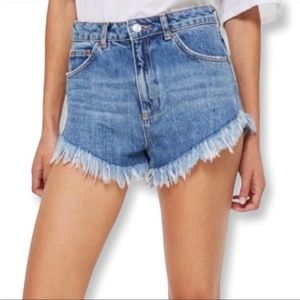 Topshop Light Blue High-Waist Frayed Denim Jean Shorts